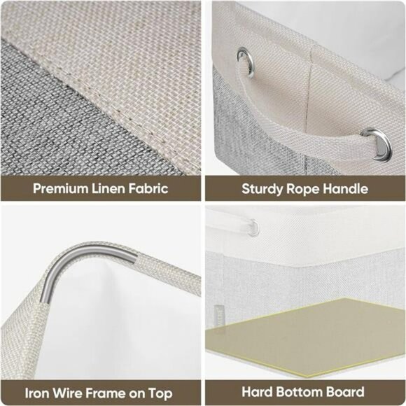 BALEINE Fabric Storage Bins Set of 4 Shelf Closet Organizer Baskets Grey - Picture 3 of 7